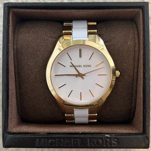 Michael Kors watch white enamel and gold.